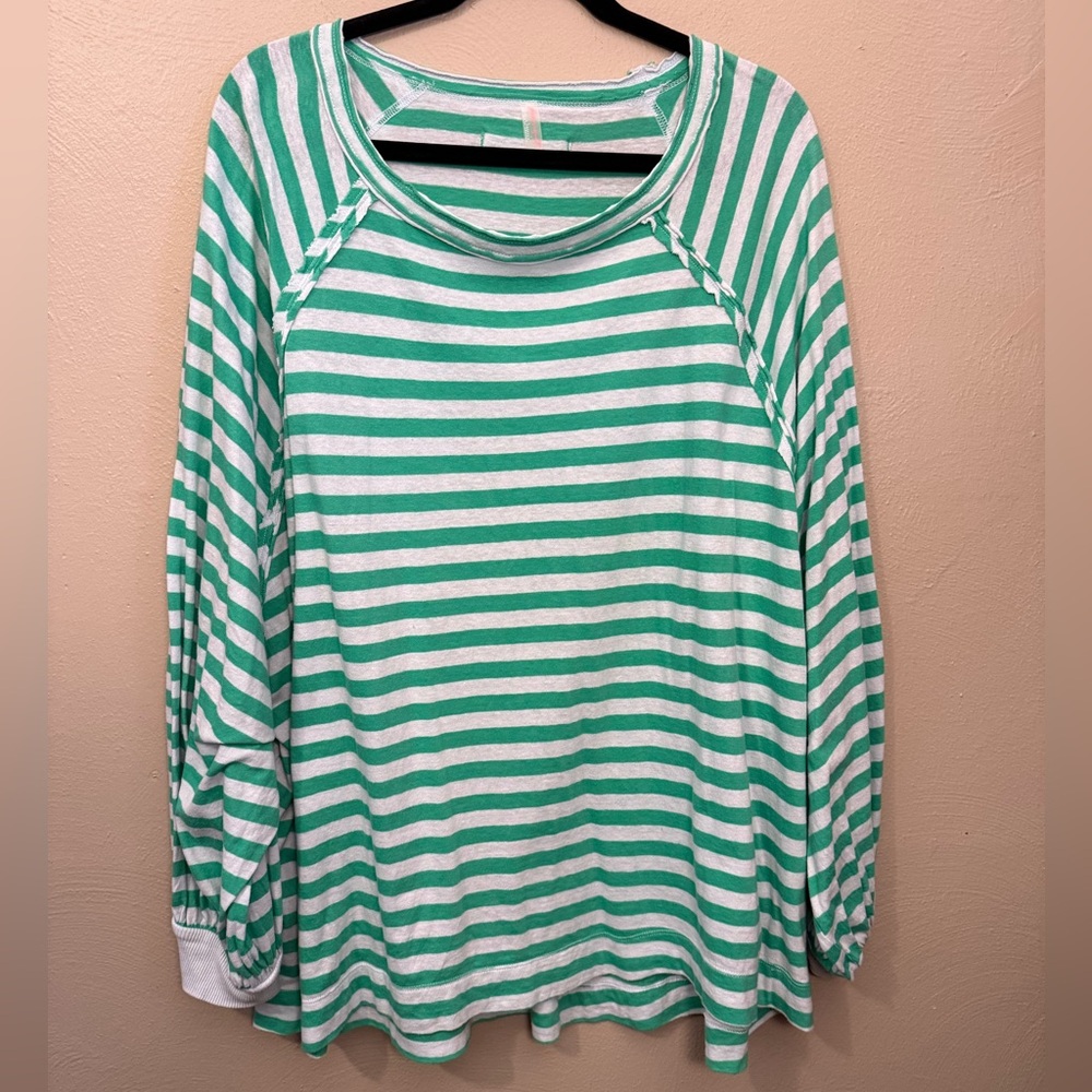 Free People FP Movement She’s Everything Green Striped Raglan Long Sleeve Shirt